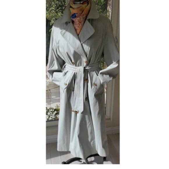 BURBERRYS X-LONG COTTON BLEND TRENCH COAT - LIGHT SAGE GREEN - - Picture 6 of 14